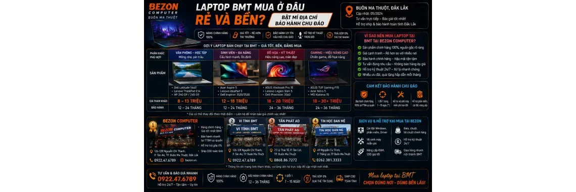 Laptop BMT Mua Ở Đâu Rẻ Và Bền? Bật Mí Địa Chỉ Bảo Hành Chu Đáo