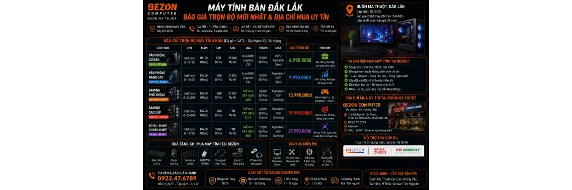 Máy Tính Bàn Đắk Lắk: Báo Giá Trọn Bộ Mới Nhất & Địa Chỉ Mua Uy Tín